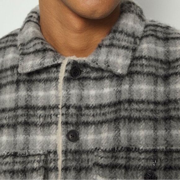 All Saints **NWT** Anvik Sherpa-Lined Wool Blend Check Plaid Jacket Light Grey - Picture 5 of 14